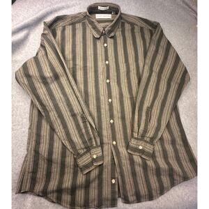 Henry Grethel Earth Tone Herringbone Striped Button Down Minimalist 90s Preppy